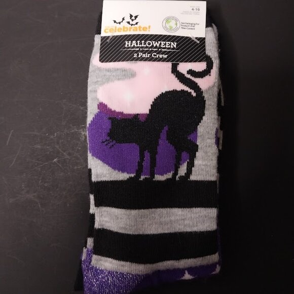 Way to Celebrate! Cat & Stars Socks 2 Pair - Picture 1 of 4